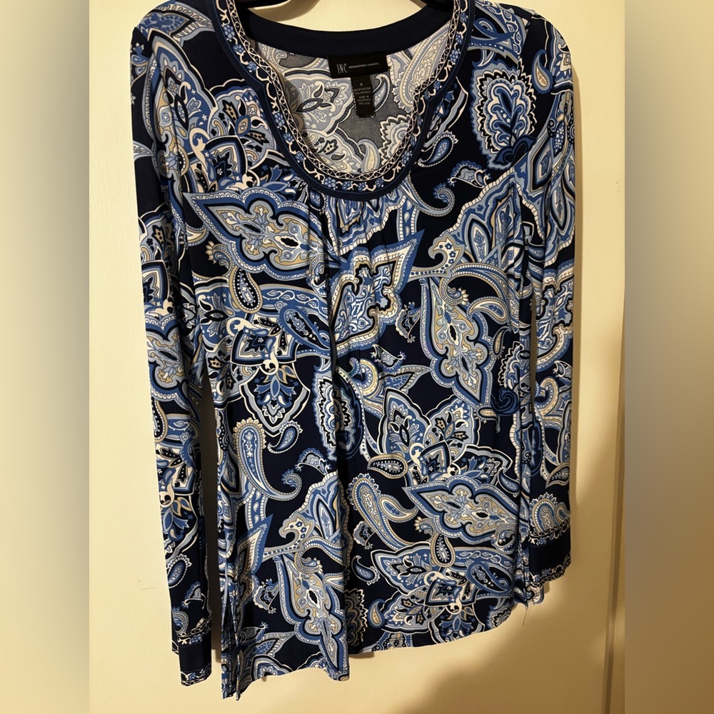 INC Paisley Print Long Sleeve Top